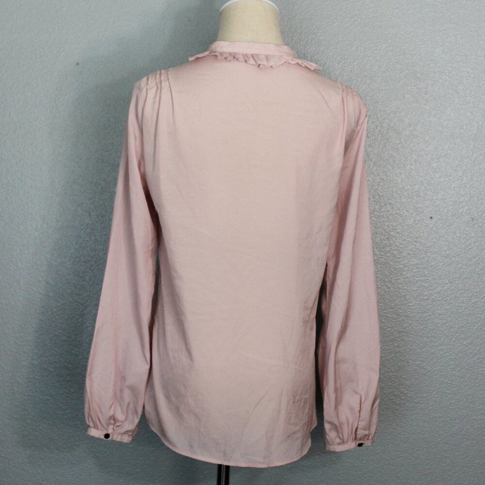 ZARA Basic Long Sleeve Ruffled Front Button Down … - image 5